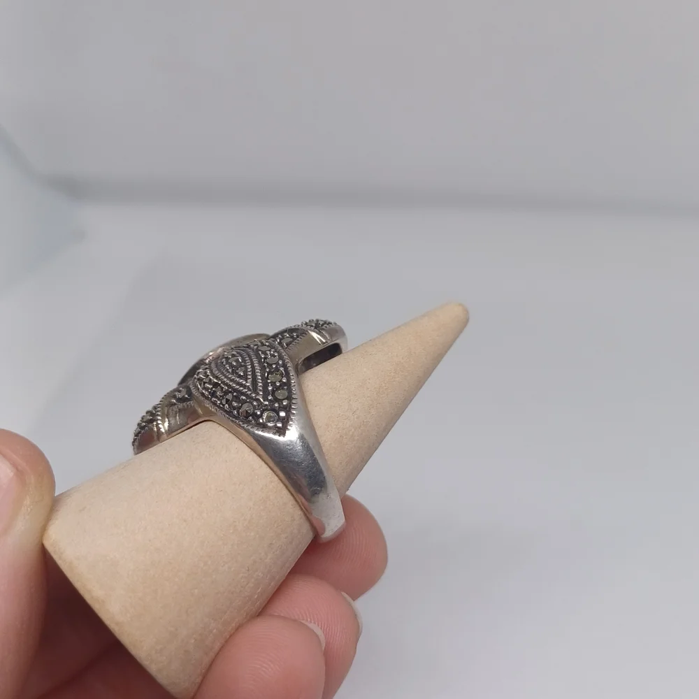 Vintage Sterling Judith Jack Red Garnet Marcasite Deco Statement Ring